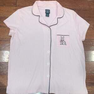Laura Ashley Pink White Striped Cotton Pajama Sleep Shirt Women’s Medium